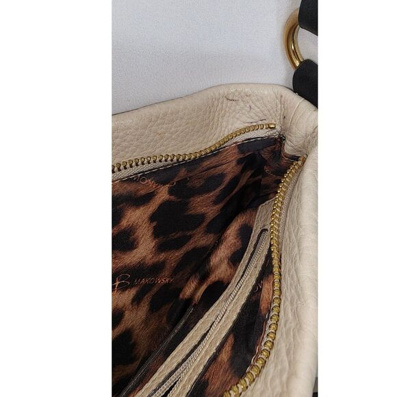 B. Makowsky Beige & Black Leather Crossbody Bag Purse - Picture 6 of 10